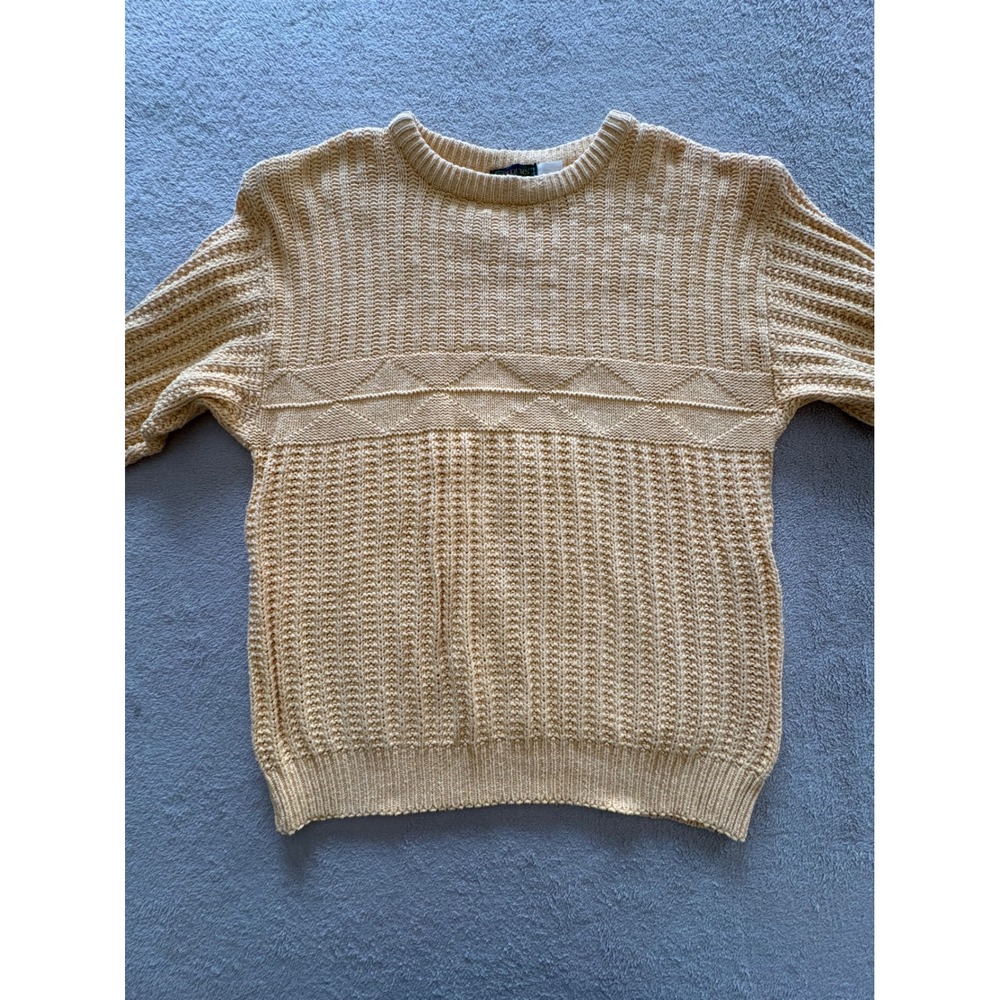 COLOURS by ALEXANDER JULIAN Mens Large Yellow Cable Knit Crewneck Sweater